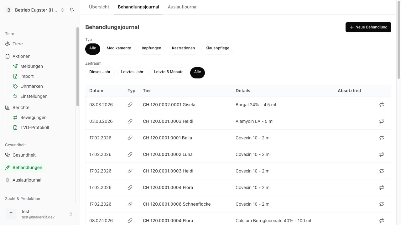 Herdy Behandlungsjournal mit Absetzfristen und Medikamenten